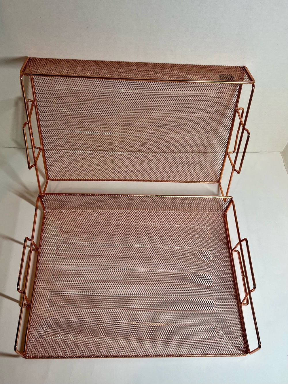 Copper-Tone Mesh/Metal Stackable Trays (2) Multipurpose/Stylish for Home/Office